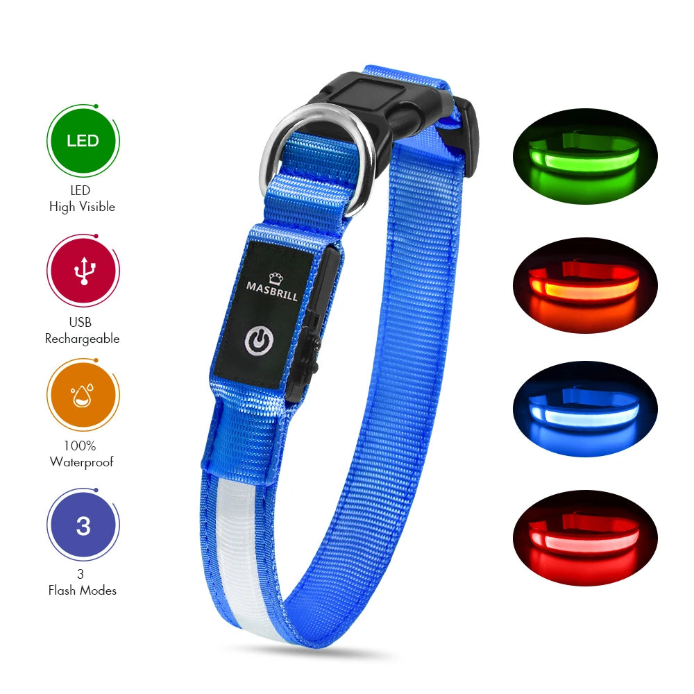 MASBRILL Dog Collar Luminous  Waterproof Safety Collars