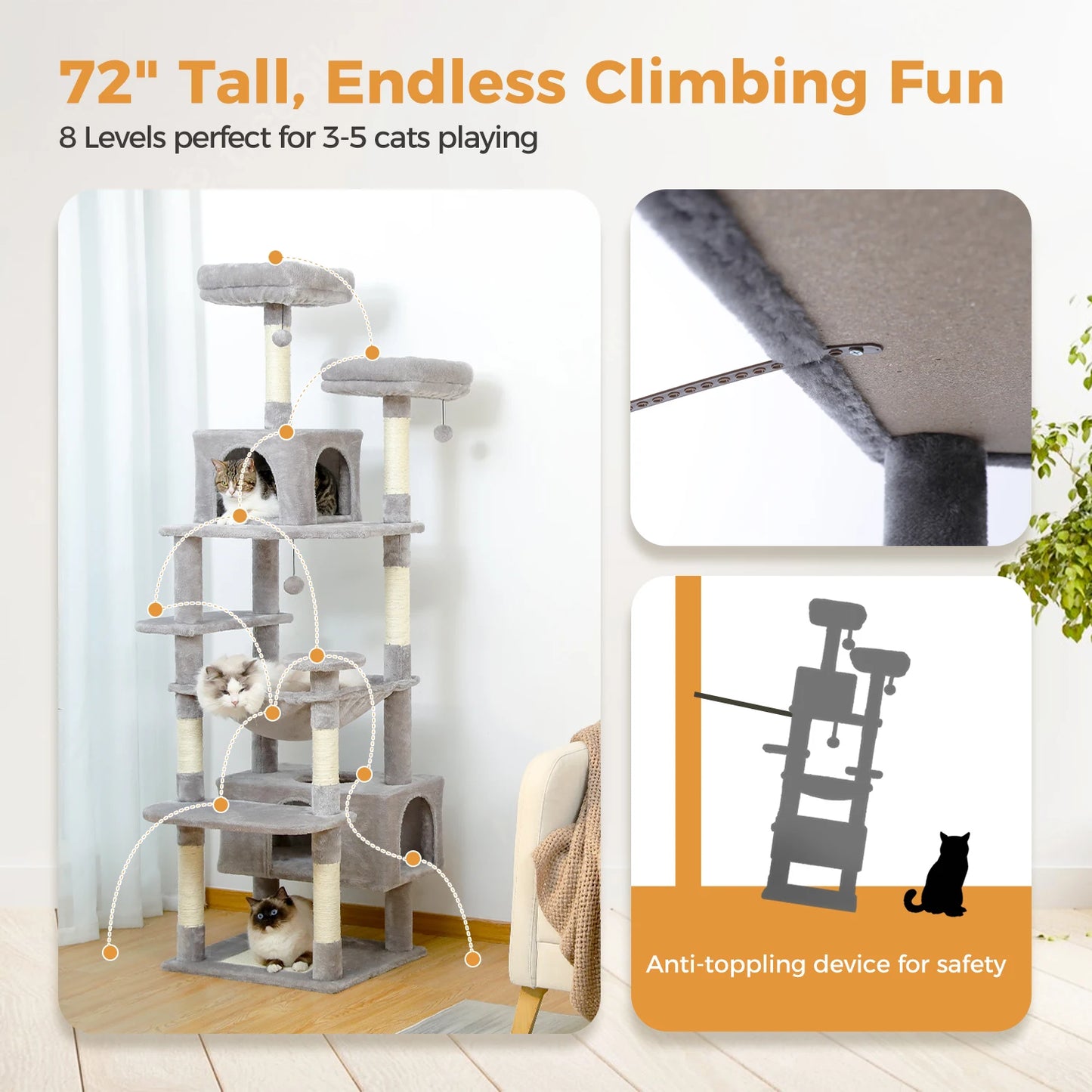 184cm Large Cat Tree and Tower for Indoor Cats  Scratching Posts  Hammock Padded Perches