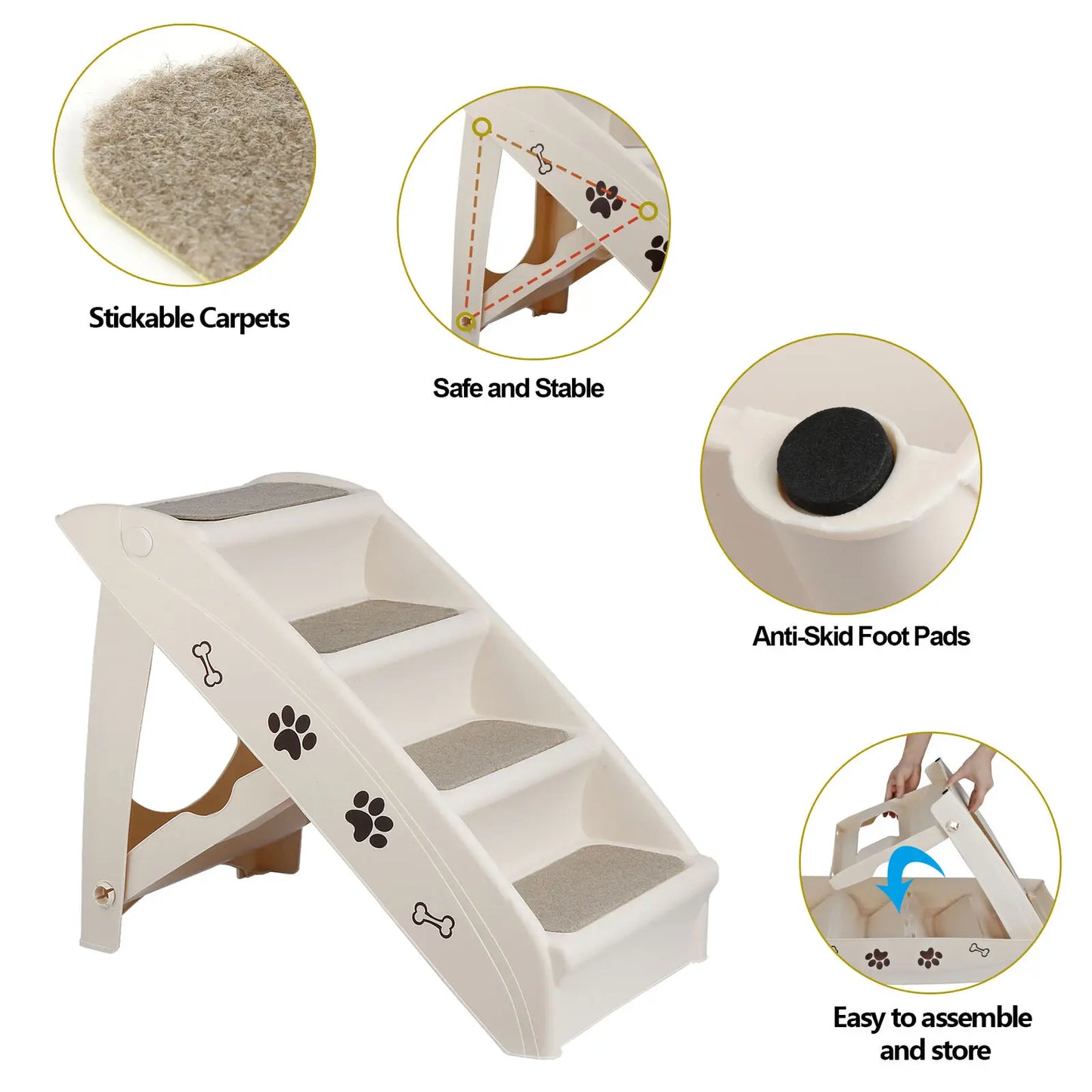 Foldable Plastic Dog Stairs Pet Stairs Steps Ramp for Small Dog for High Bed Tan