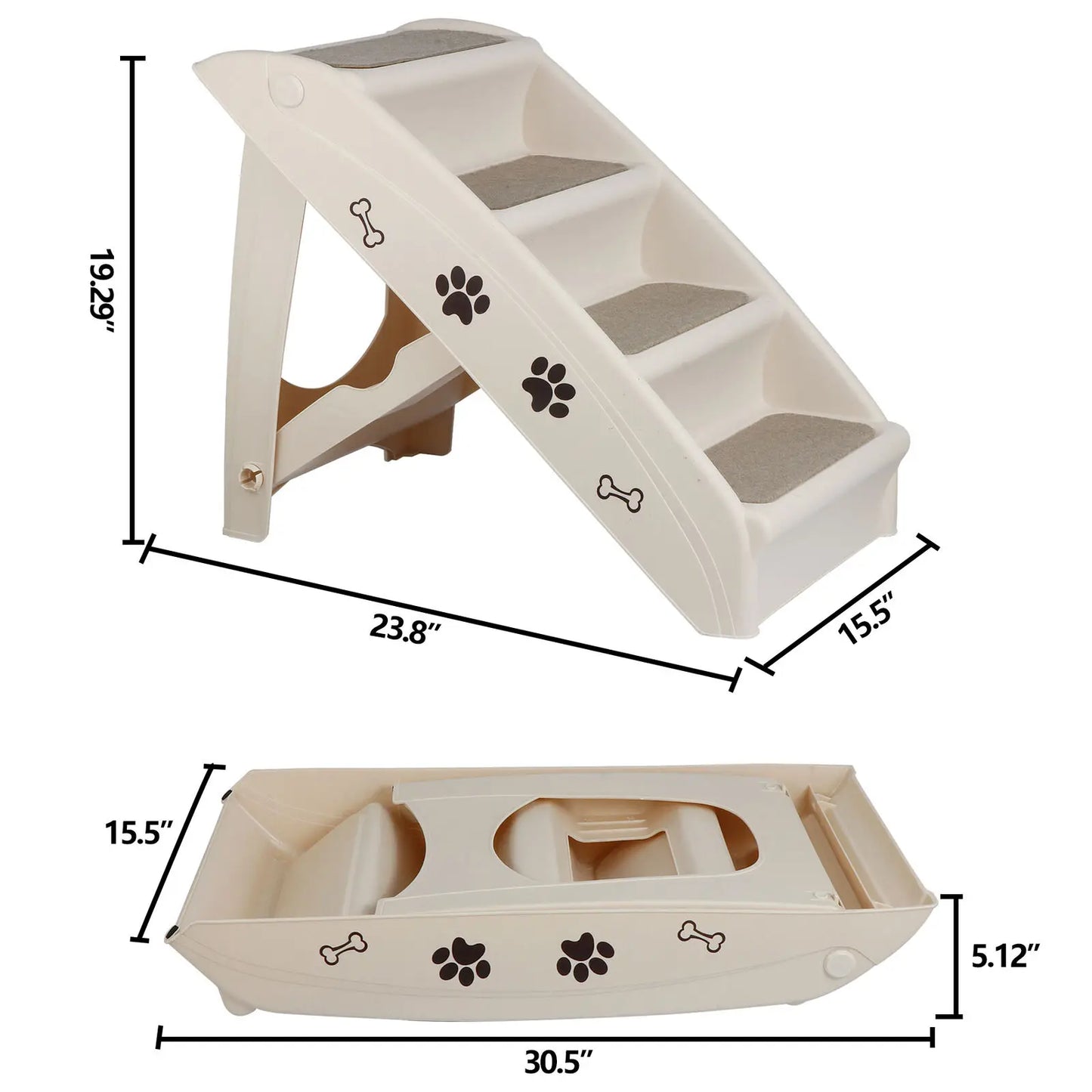 Foldable Plastic Dog Stairs Pet Stairs Steps Ramp for Small Dog for High Bed Tan