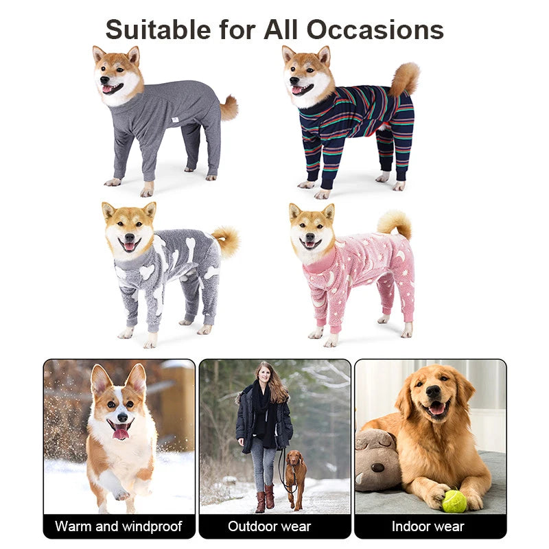 Winter Warm Dog Clothes Pet Dog Home Pajamas Flannel Dogs Sweatshirt for Medium Large Dogs Physiological Suit Labrador Costume