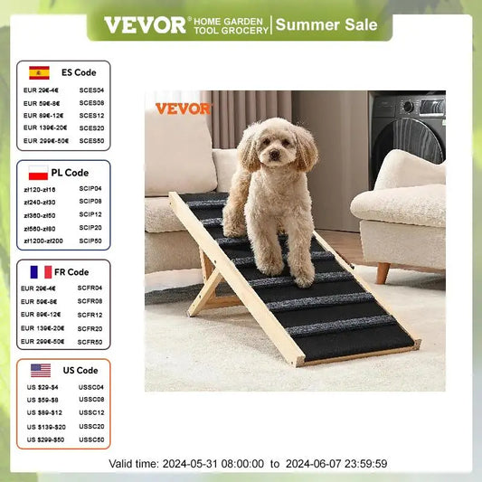 VEVOR Dog Ramp Folding Portability Pet Ramp for Bed Wooden Adjustable Height Pet Ramp Suitable for Small/Large/Old Dogs & Cats