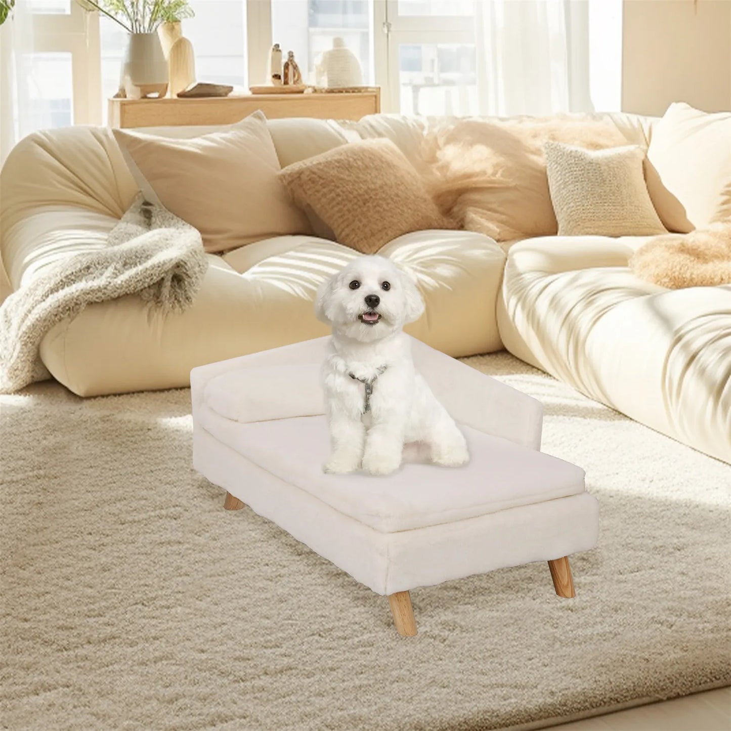 Elevated Pet Bed, Pet Stool Bed with Cozy Pad Waterproof,Pet Sofa Bed with Sturdy Wood Legs for Small Dog Kitten