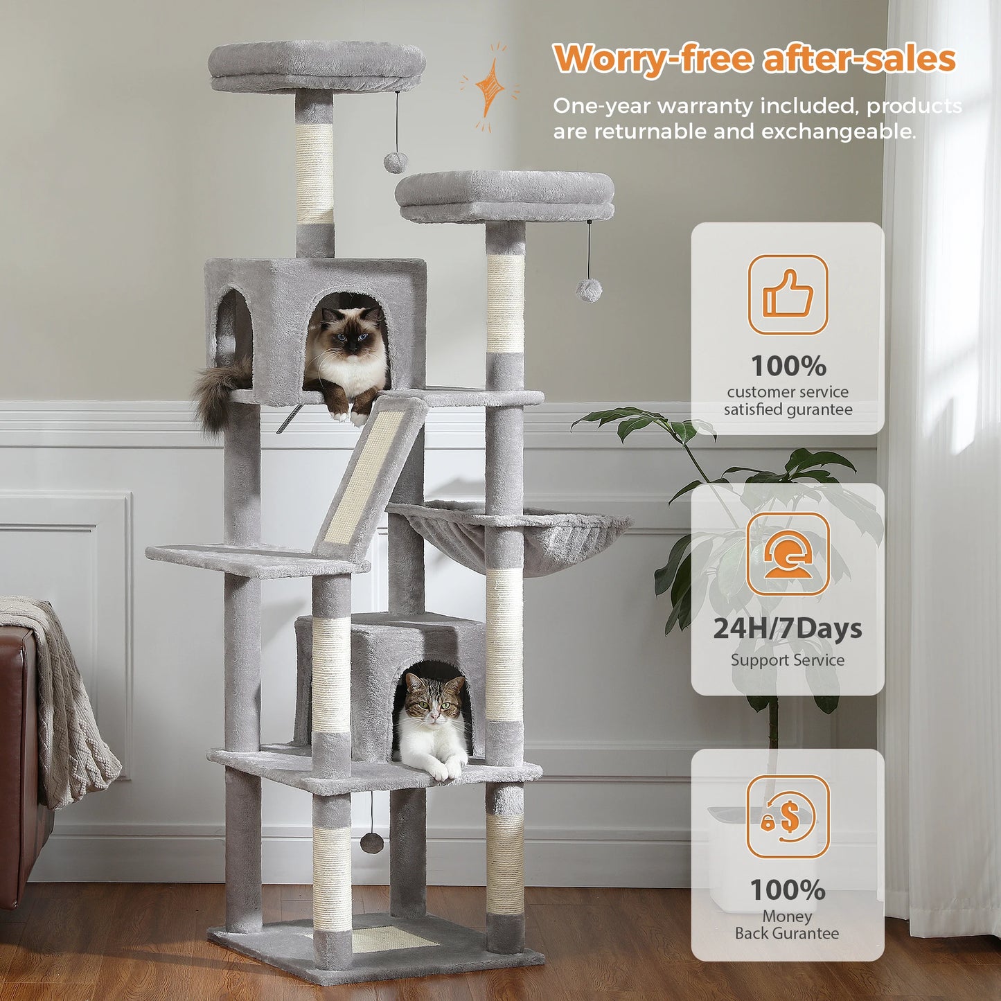 Large Cat Tree Tall Cat Tower for Indoor Cats Multi-Level Plush Cat Condo with Scratching Posts Scratching Boards Perches Caves