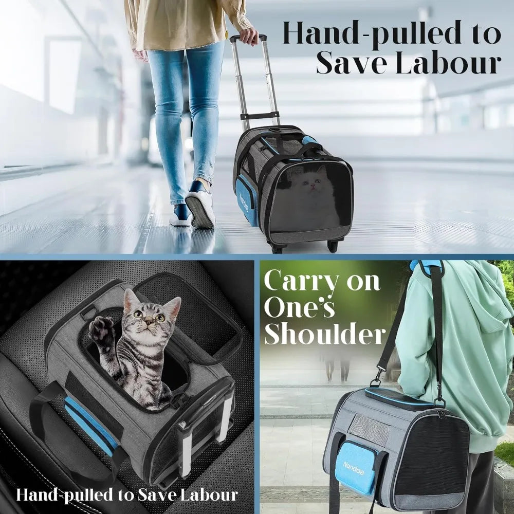 Portable Pet Carrier with Wheels