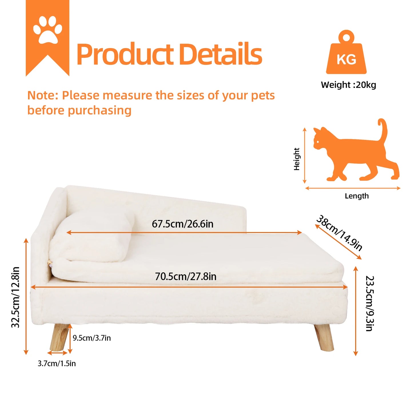 Elevated Pet Bed, Pet Stool Bed with Cozy Pad Waterproof,Pet Sofa Bed with Sturdy Wood Legs for Small Dog Kitten